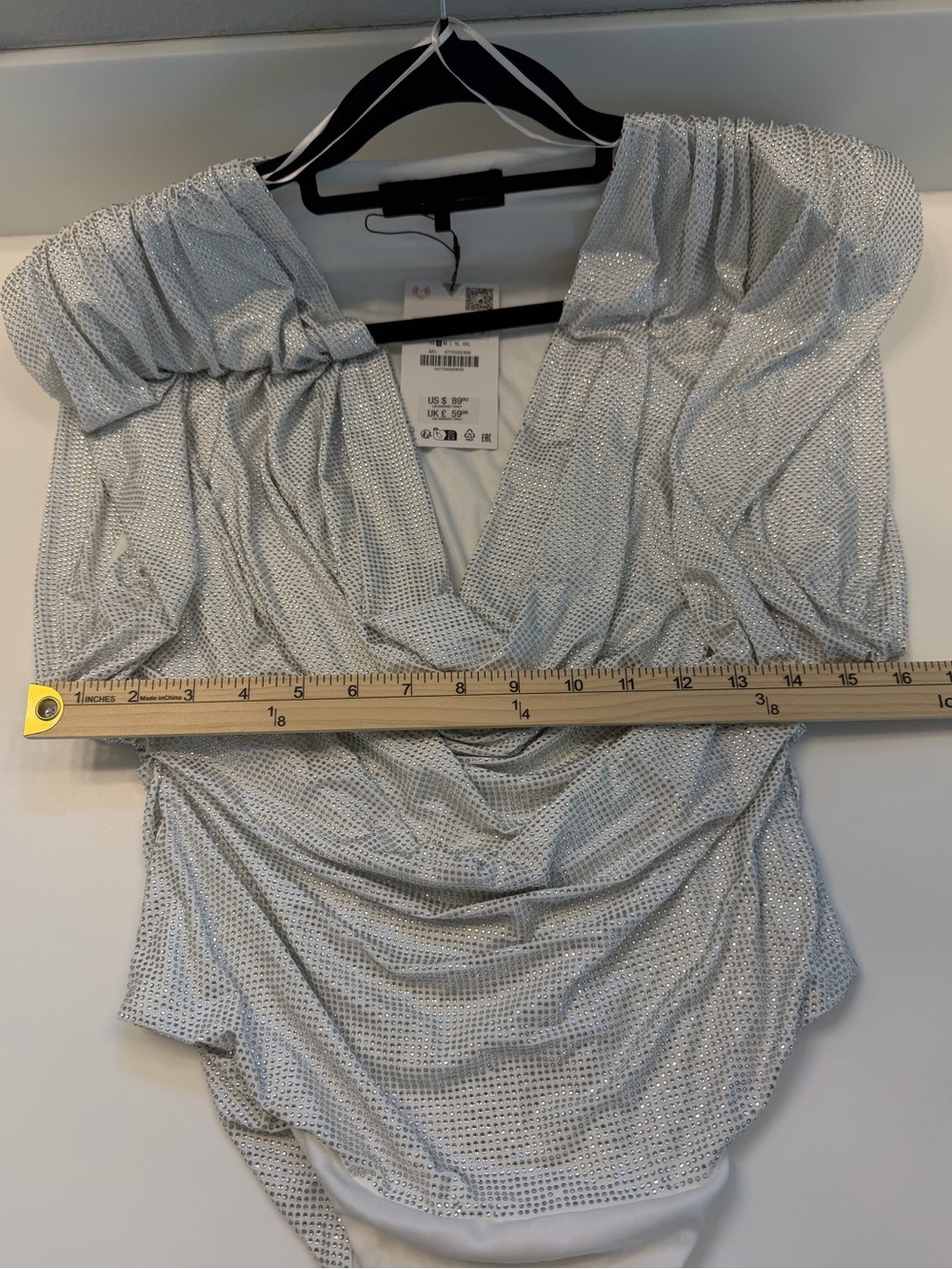✅ NWT ZARA Gorgeous JEWEL SHOULDER PADDED Silver Gray BODYSUIT size S - Picture 13 of 16